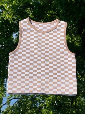 Checkerboard Tank Top - Brown & White